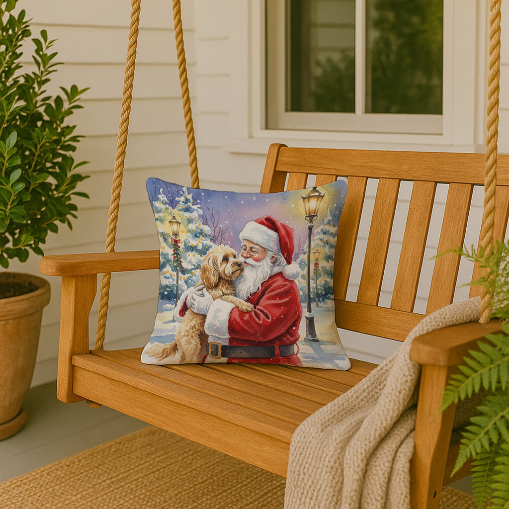 Cockapoo with Santa Claus Decorative Throw Pillow 18x18 Indoor Outdoor Accent Cushion, Fabric Cover with Insert for Sofa, Bed, Porch & Living Room