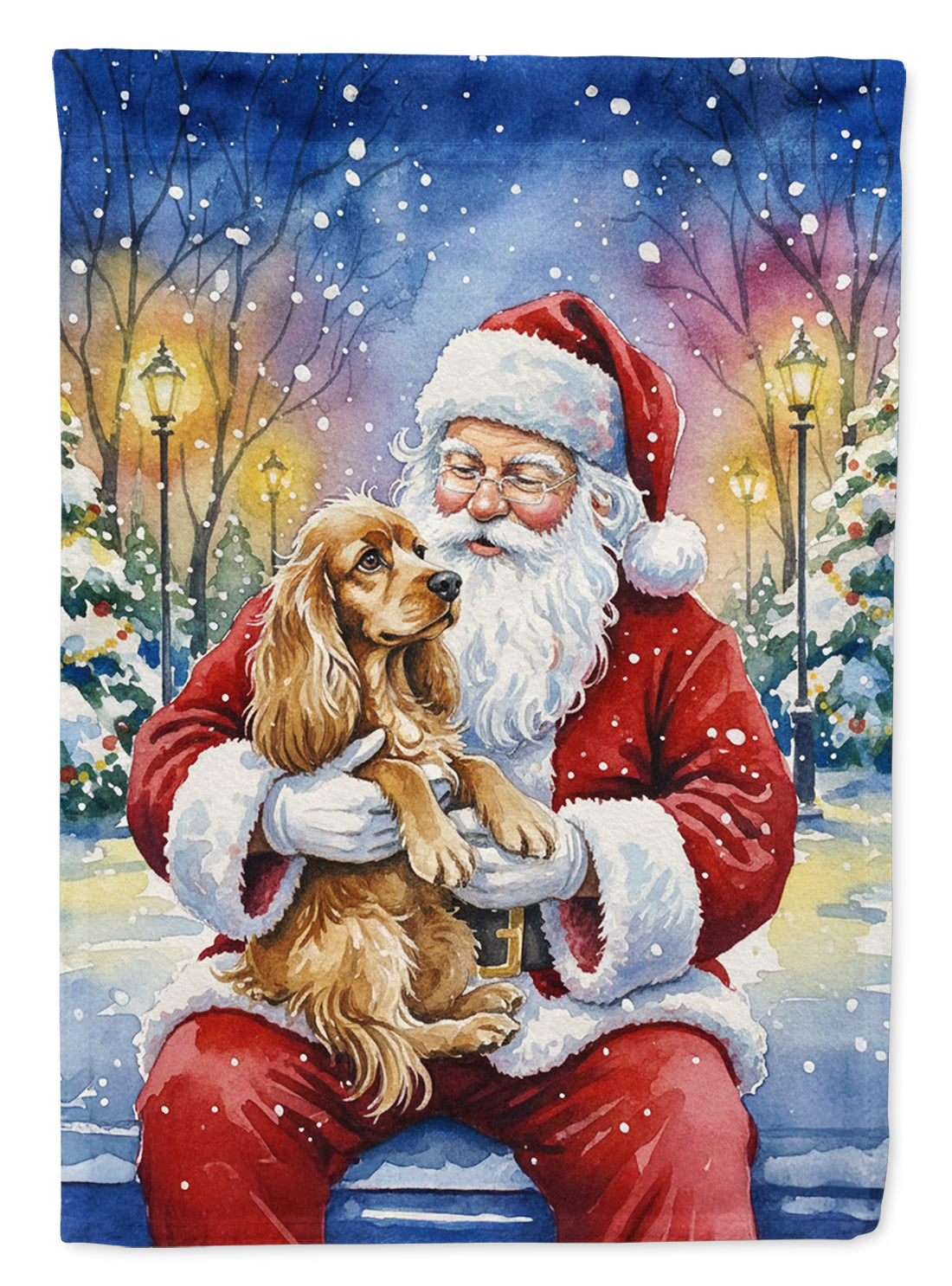 Cocker Spaniel with Santa Claus House Flag 28x40 Porch Sleeve Pole Decorative Outside Yard Banner Artwork Wall Hanging, Polyester