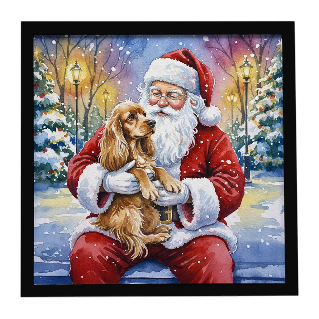 Cocker Spaniel with Santa Claus Framed Metal Print Bathroom, Kitchen, Office, Home Decor Wall Art Ready to Hang, Square, 8X8