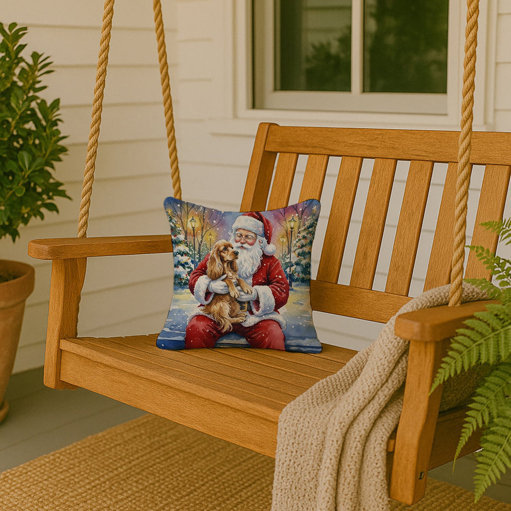 Cocker Spaniel with Santa Claus Decorative Throw Pillow 14x14 Indoor Outdoor Accent Cushion, Fabric Cover with Insert for Sofa, Bed, Porch & Living Room