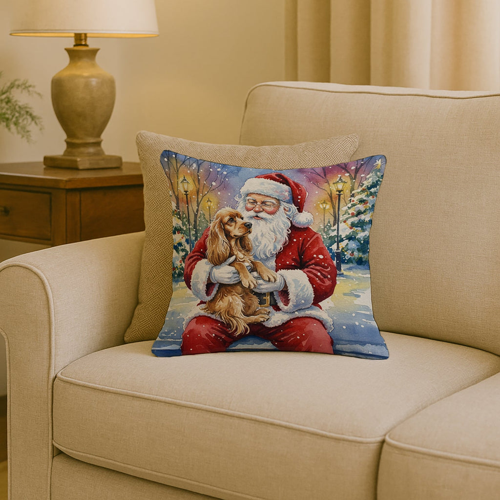 Cocker Spaniel with Santa Claus Decorative Throw Pillow 18x18 Indoor Outdoor Accent Cushion, Fabric Cover with Insert for Sofa, Bed, Porch & Living Room