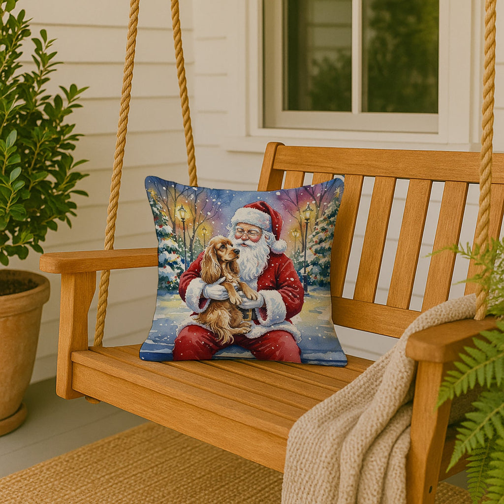 Cocker Spaniel with Santa Claus Decorative Throw Pillow 18x18 Indoor Outdoor Accent Cushion, Fabric Cover with Insert for Sofa, Bed, Porch & Living Room