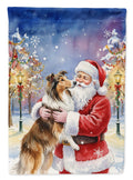 Collie with Santa Claus House Flag 28x40 Porch Sleeve Pole Decorative Outside Yard Banner Artwork Wall Hanging, Polyester