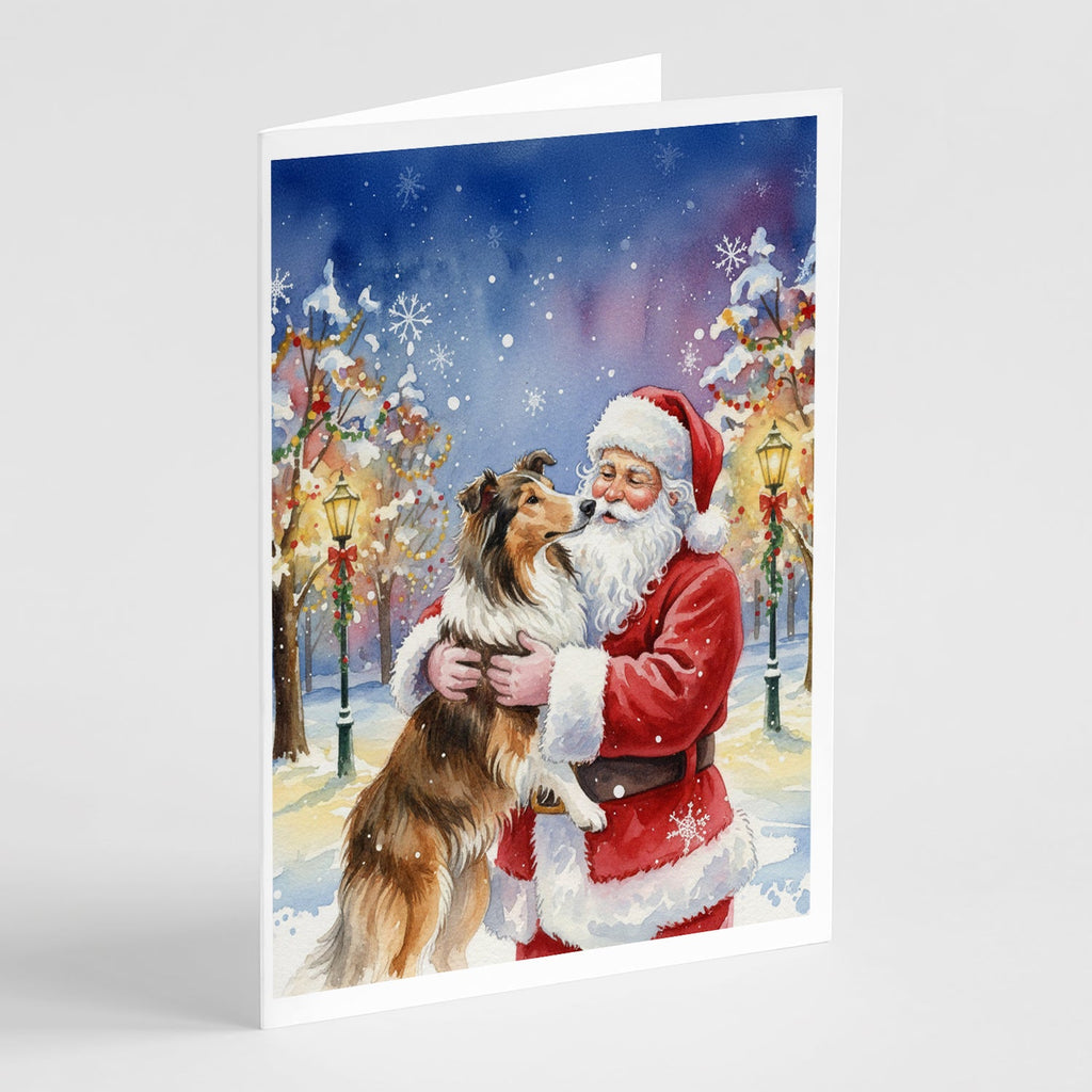 Collie with Santa Claus Greeting Cards Pack of 8 Blank Cards with Envelopes Whimsical A7 Size 5x7