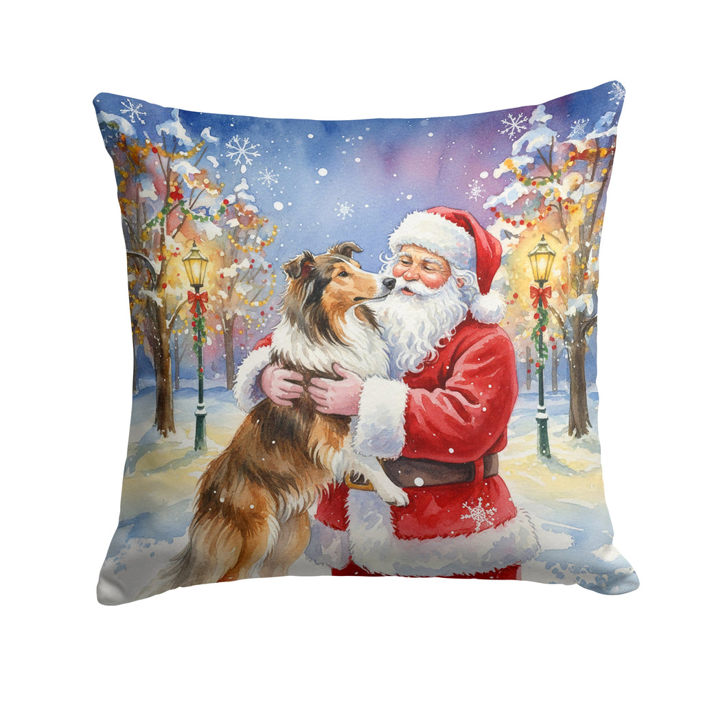 Collie with Santa Claus Decorative Throw Pillow 18x18 Indoor Outdoor Accent Cushion, Fabric Cover with Insert for Sofa, Bed, Porch & Living Room