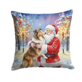 Collie with Santa Claus Decorative Throw Pillow 18x18 Indoor Outdoor Accent Cushion, Fabric Cover with Insert for Sofa, Bed, Porch & Living Room