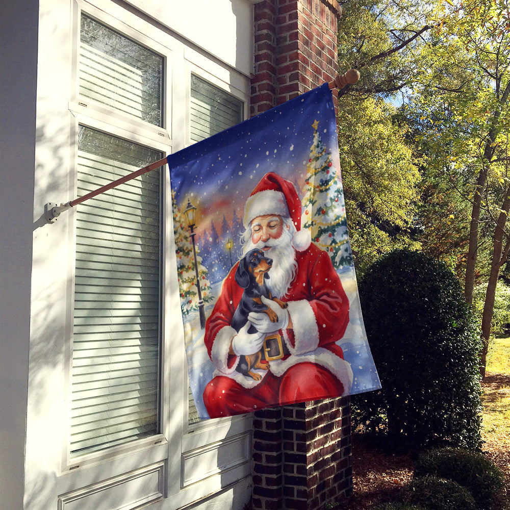 Black and Tan Dachshund with Santa Claus House Flag 28x40 Porch Sleeve Pole Decorative Outside Yard Banner Artwork Wall Hanging, Polyester