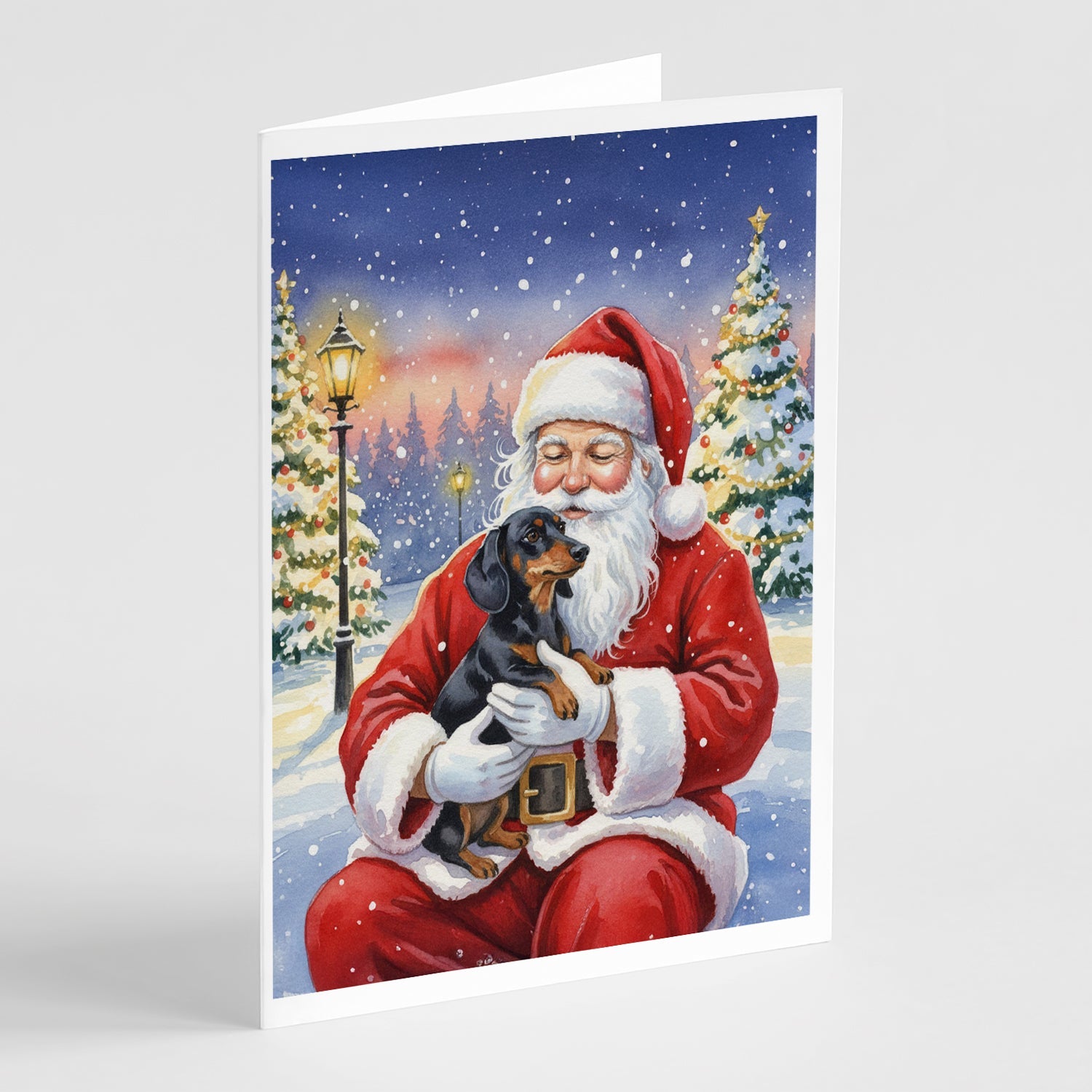 Black and Tan Dachshund with Santa Claus Greeting Cards Pack of 8 Blank Cards with Envelopes Whimsical A7 Size 5x7