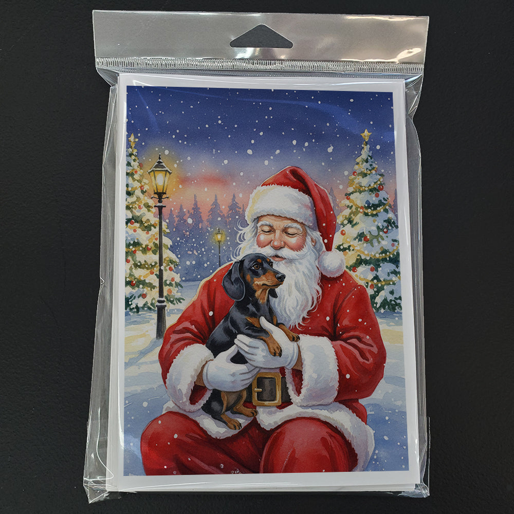 Black and Tan Dachshund with Santa Claus Greeting Cards Pack of 8 Blank Cards with Envelopes Whimsical A7 Size 5x7