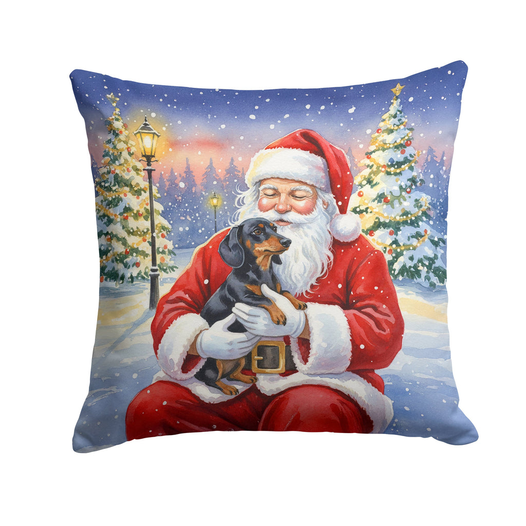 Black and Tan Dachshund with Santa Claus Decorative Throw Pillow 14x14 Indoor Outdoor Accent Cushion, Fabric Cover with Insert for Sofa, Bed, Porch & Living Room