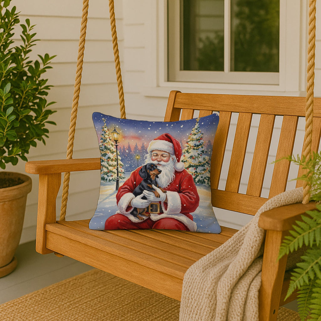 Black and Tan Dachshund with Santa Claus Decorative Throw Pillow 18x18 Indoor Outdoor Accent Cushion, Fabric Cover with Insert for Sofa, Bed, Porch & Living Room