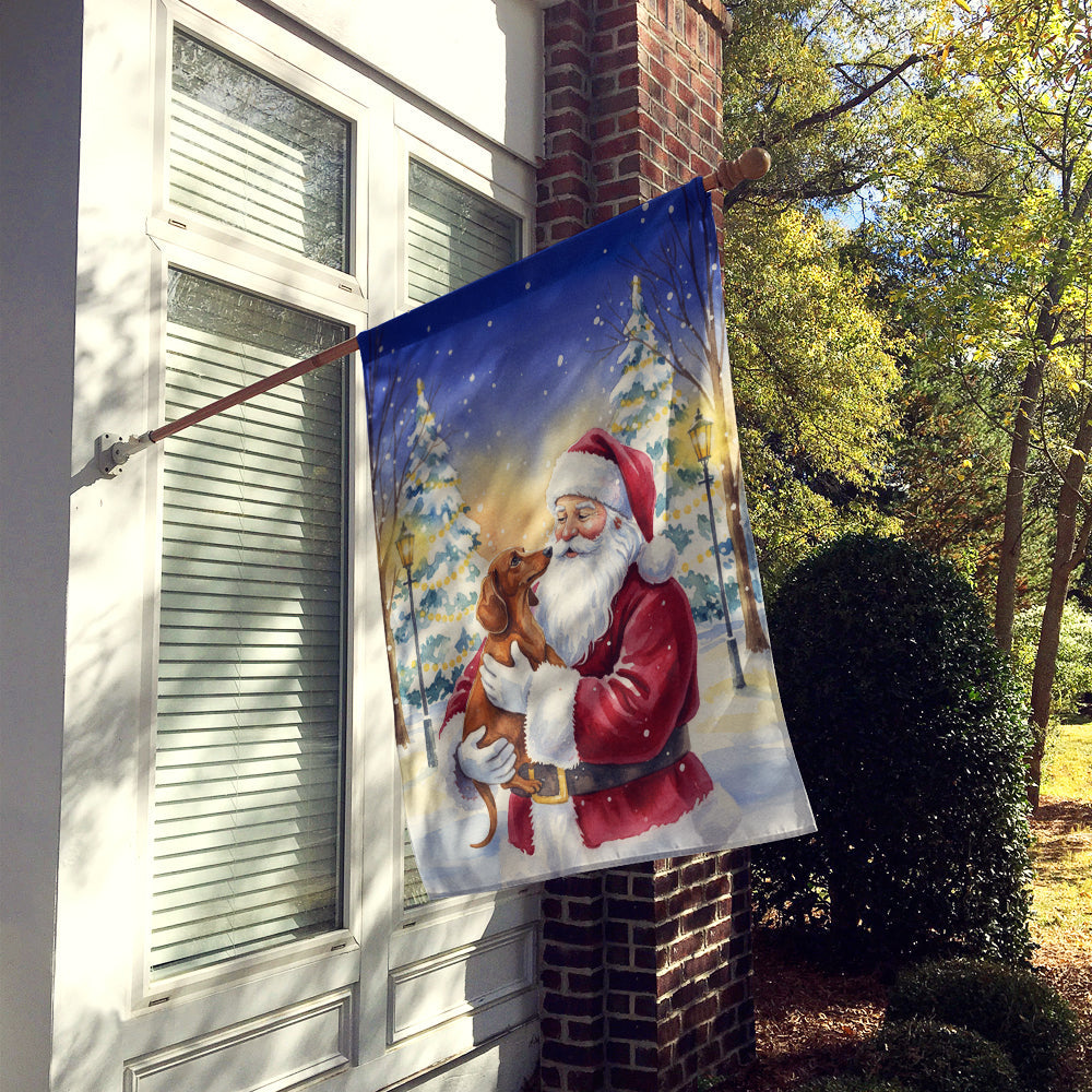 Dachshund with Santa Claus House Flag 28x40 Porch Sleeve Pole Decorative Outside Yard Banner Artwork Wall Hanging, Polyester
