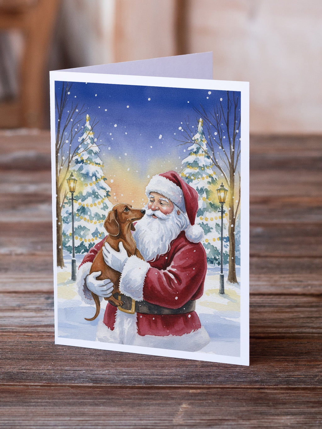 Dachshund with Santa Claus Greeting Cards Pack of 8 Blank Cards with Envelopes Whimsical A7 Size 5x7
