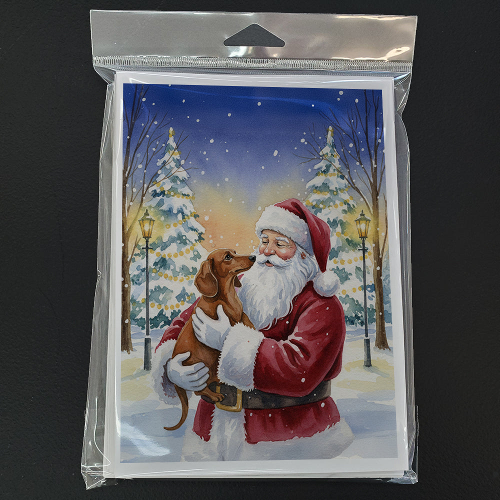 Dachshund with Santa Claus Greeting Cards Pack of 8 Blank Cards with Envelopes Whimsical A7 Size 5x7