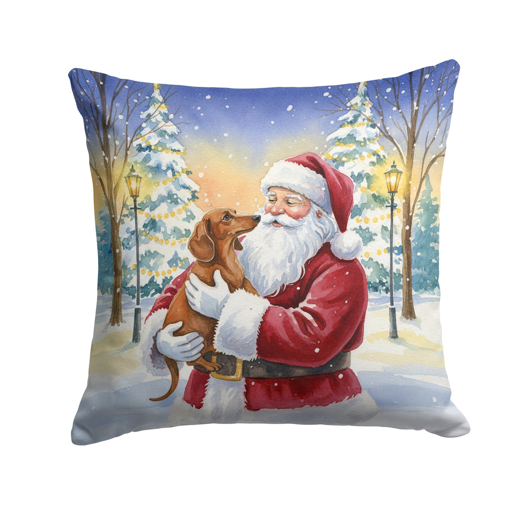 Dachshund with Santa Claus Decorative Throw Pillow 14x14 Indoor Outdoor Accent Cushion, Fabric Cover with Insert for Sofa, Bed, Porch & Living Room