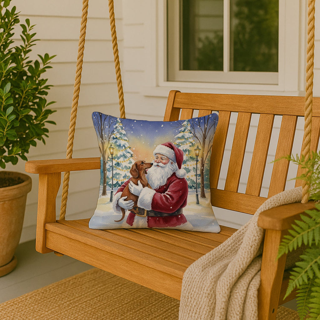 Dachshund with Santa Claus Decorative Throw Pillow 18x18 Indoor Outdoor Accent Cushion, Fabric Cover with Insert for Sofa, Bed, Porch & Living Room