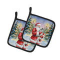 Dalmatian with Santa Claus Pot Holder Set of 2 Heat Resistant Quilted Hot Pads 7.5 x 7.5 Inch, Insulated Kitchen Trivets for Cooking & Baking