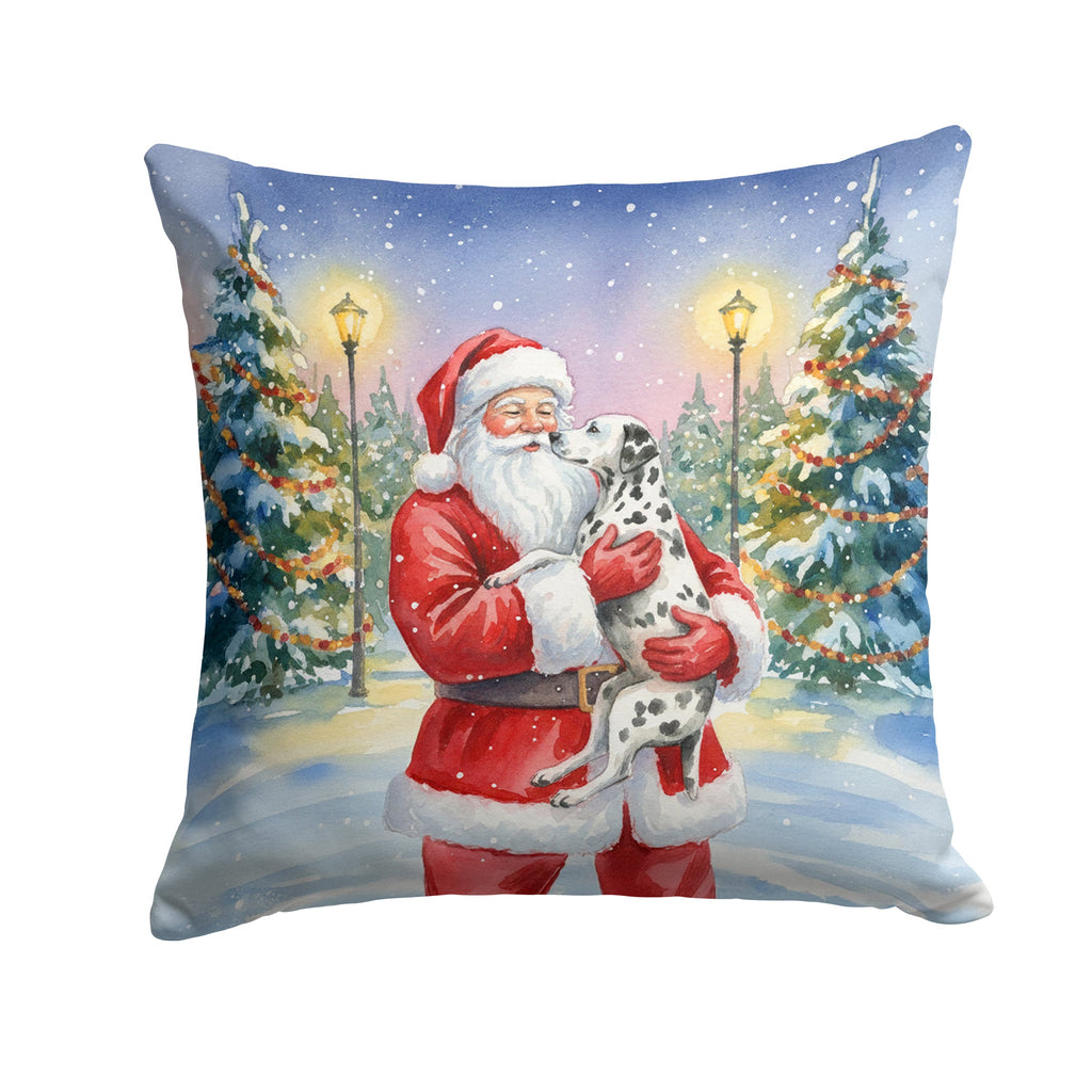 Dalmatian with Santa Claus Decorative Throw Pillow 18x18 Indoor Outdoor Accent Cushion, Fabric Cover with Insert for Sofa, Bed, Porch & Living Room
