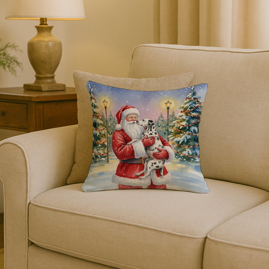 Dalmatian with Santa Claus Decorative Throw Pillow 18x18 Indoor Outdoor Accent Cushion, Fabric Cover with Insert for Sofa, Bed, Porch & Living Room