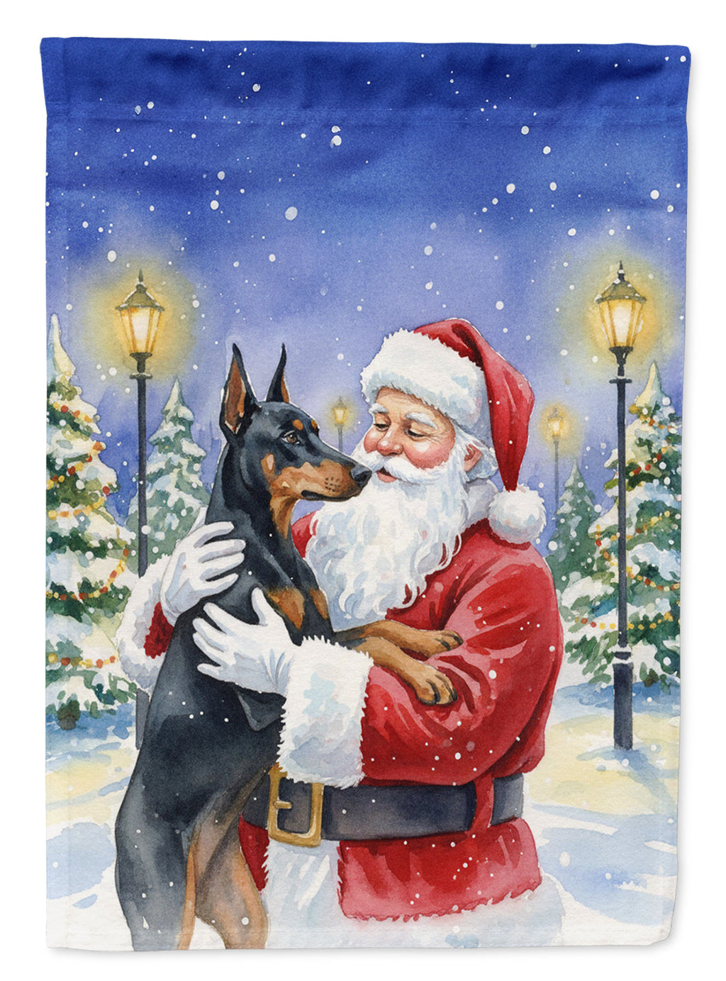 Doberman Pinscher with Santa Claus House Flag 28x40 Porch Sleeve Pole Decorative Outside Yard Banner Artwork Wall Hanging, Polyester