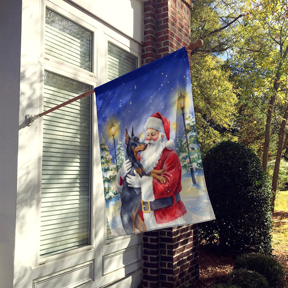 Doberman Pinscher with Santa Claus House Flag 28x40 Porch Sleeve Pole Decorative Outside Yard Banner Artwork Wall Hanging, Polyester