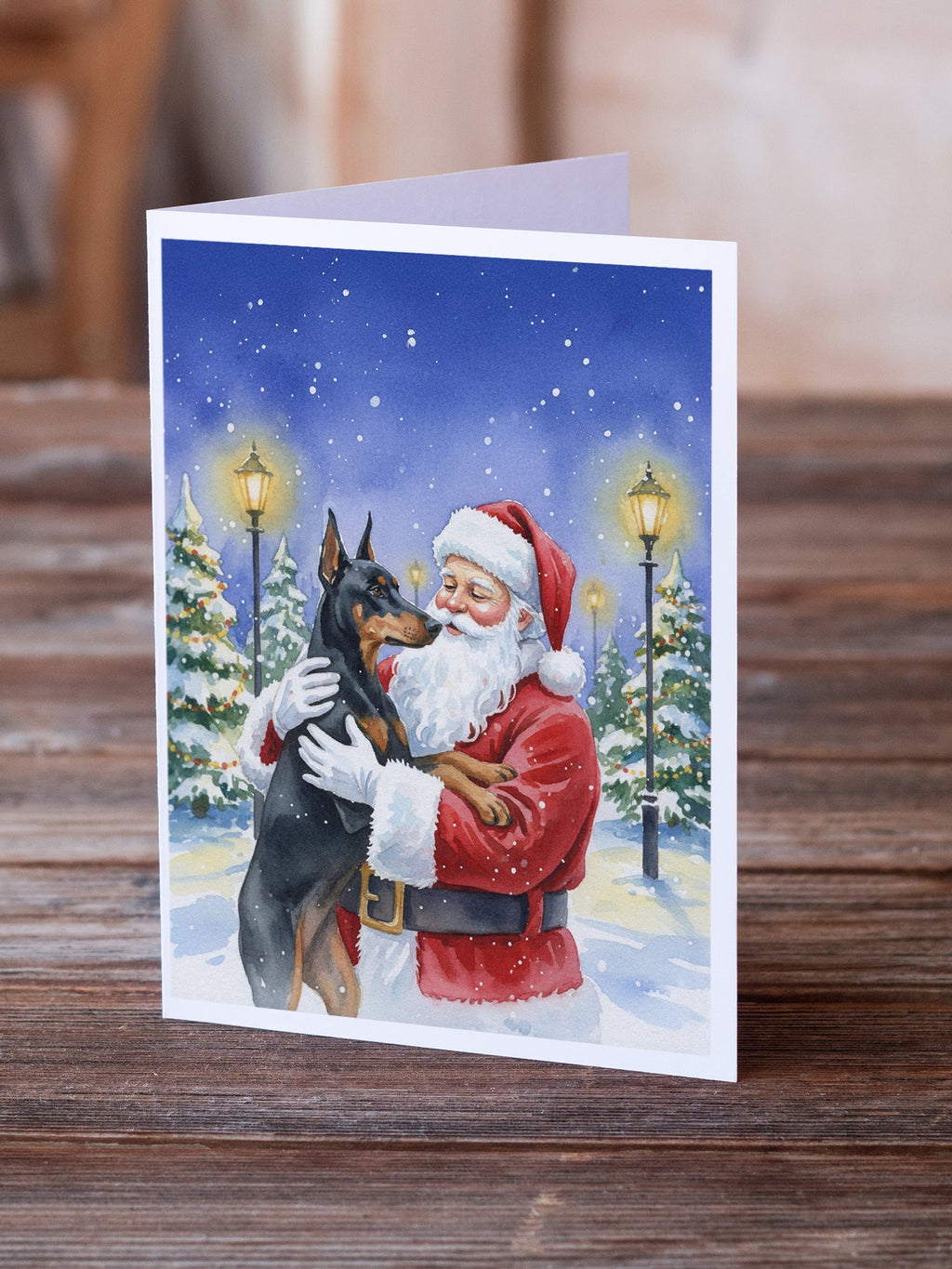 Doberman Pinscher with Santa Claus Greeting Cards Pack of 8 Blank Cards with Envelopes Whimsical A7 Size 5x7