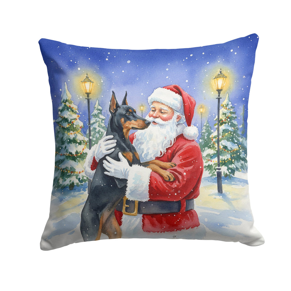 Doberman Pinscher with Santa Claus Decorative Throw Pillow 18x18 Indoor Outdoor Accent Cushion, Fabric Cover with Insert for Sofa, Bed, Porch & Living Room