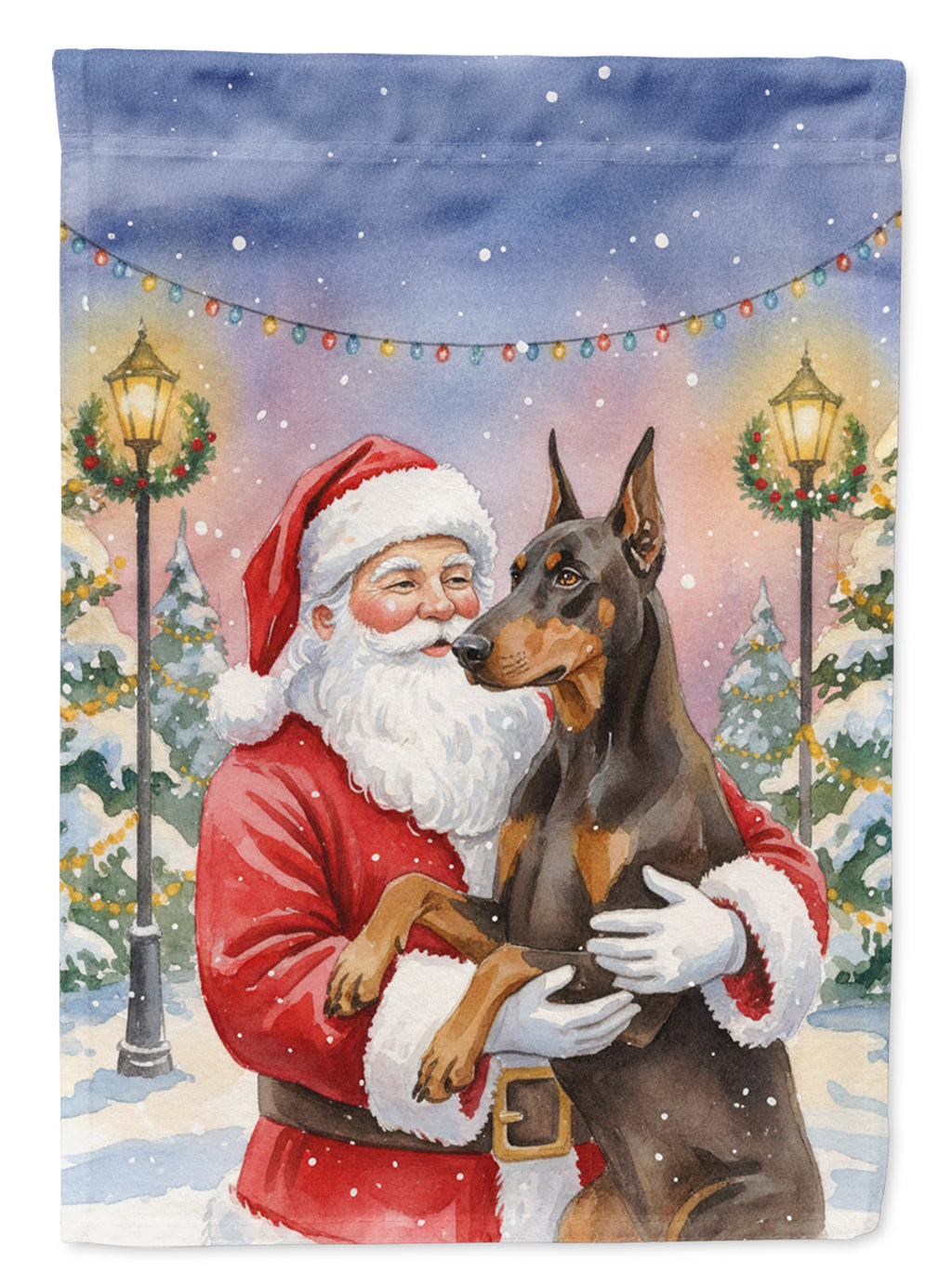 Fawn Doberman Pinscher with Santa Claus House Flag 28x40 Porch Sleeve Pole Decorative Outside Yard Banner Artwork Wall Hanging, Polyester