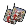 Fawn Doberman Pinscher with Santa Claus Pot Holder Set of 2 Heat Resistant Quilted Hot Pads 7.5 x 7.5 Inch, Insulated Kitchen Trivets for Cooking & Baking