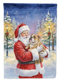 English Bulldog with Santa Claus House Flag 28x40 Porch Sleeve Pole Decorative Outside Yard Banner Artwork Wall Hanging, Polyester