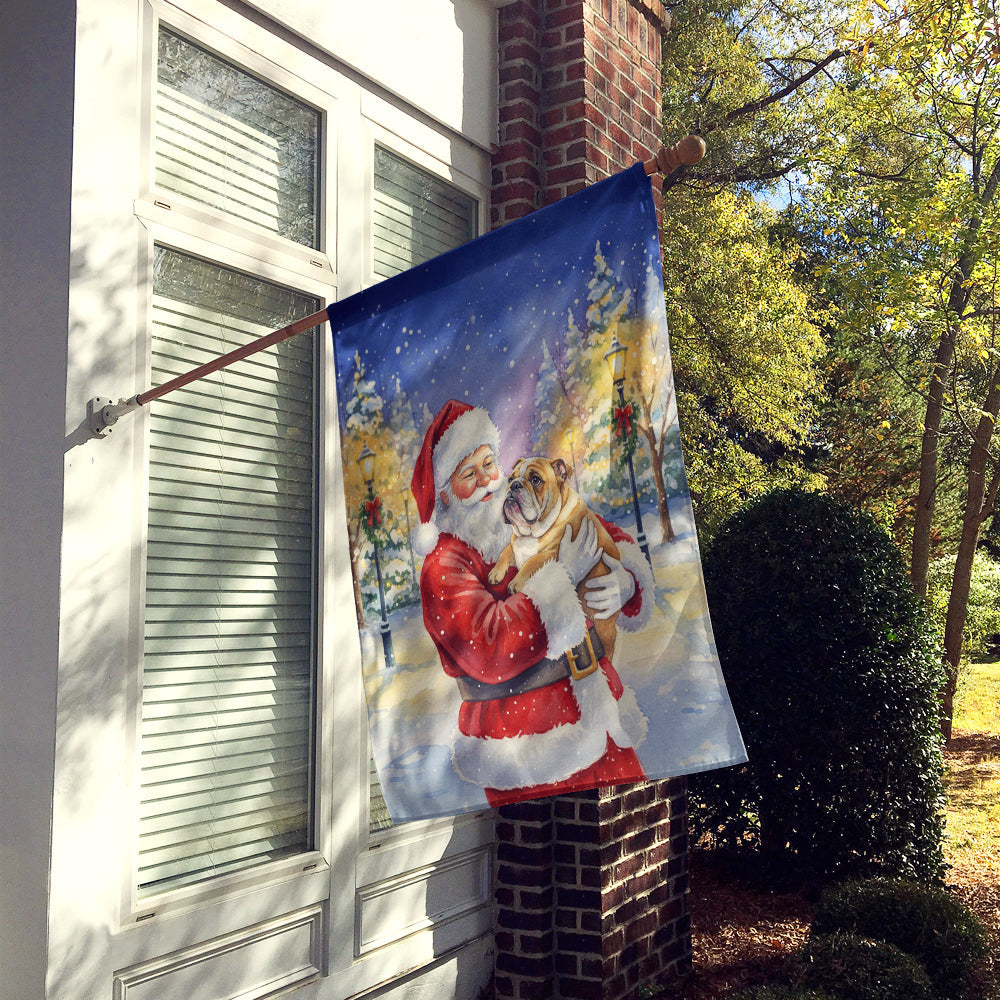 English Bulldog with Santa Claus House Flag 28x40 Porch Sleeve Pole Decorative Outside Yard Banner Artwork Wall Hanging, Polyester