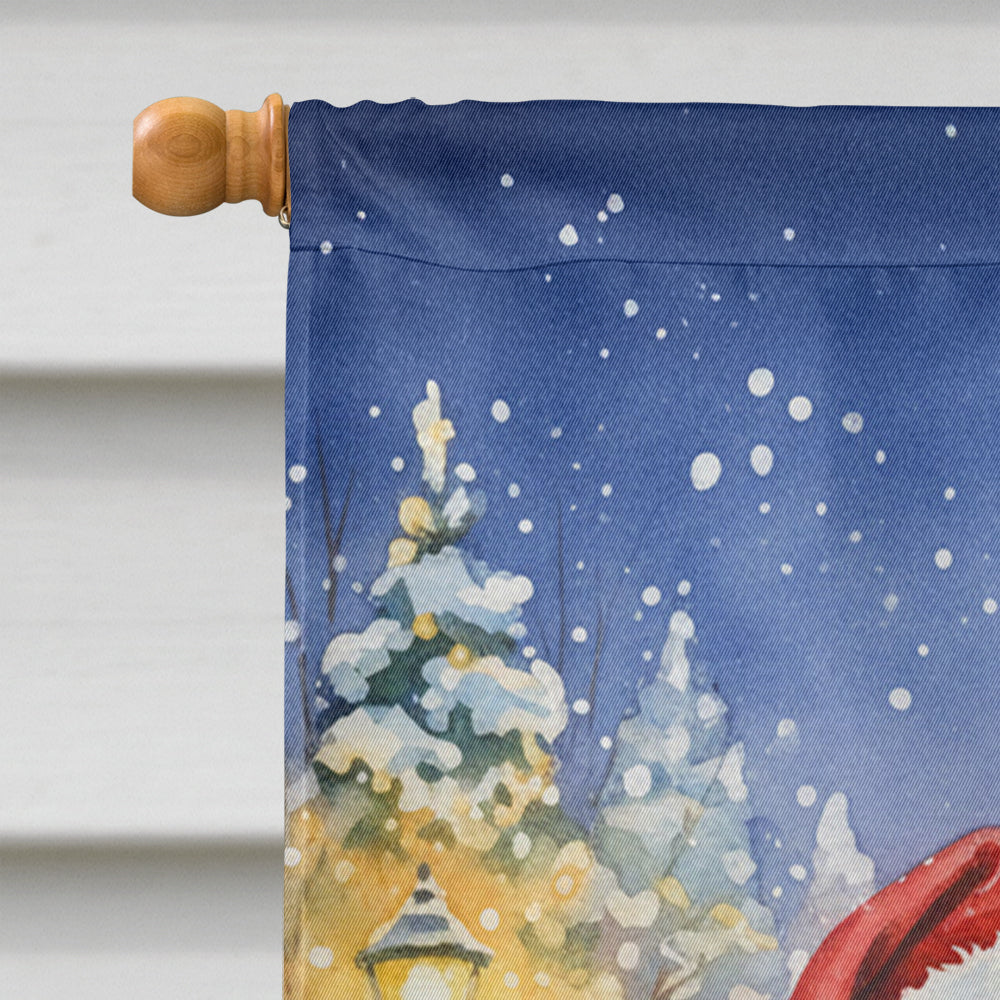 English Bulldog with Santa Claus House Flag 28x40 Porch Sleeve Pole Decorative Outside Yard Banner Artwork Wall Hanging, Polyester