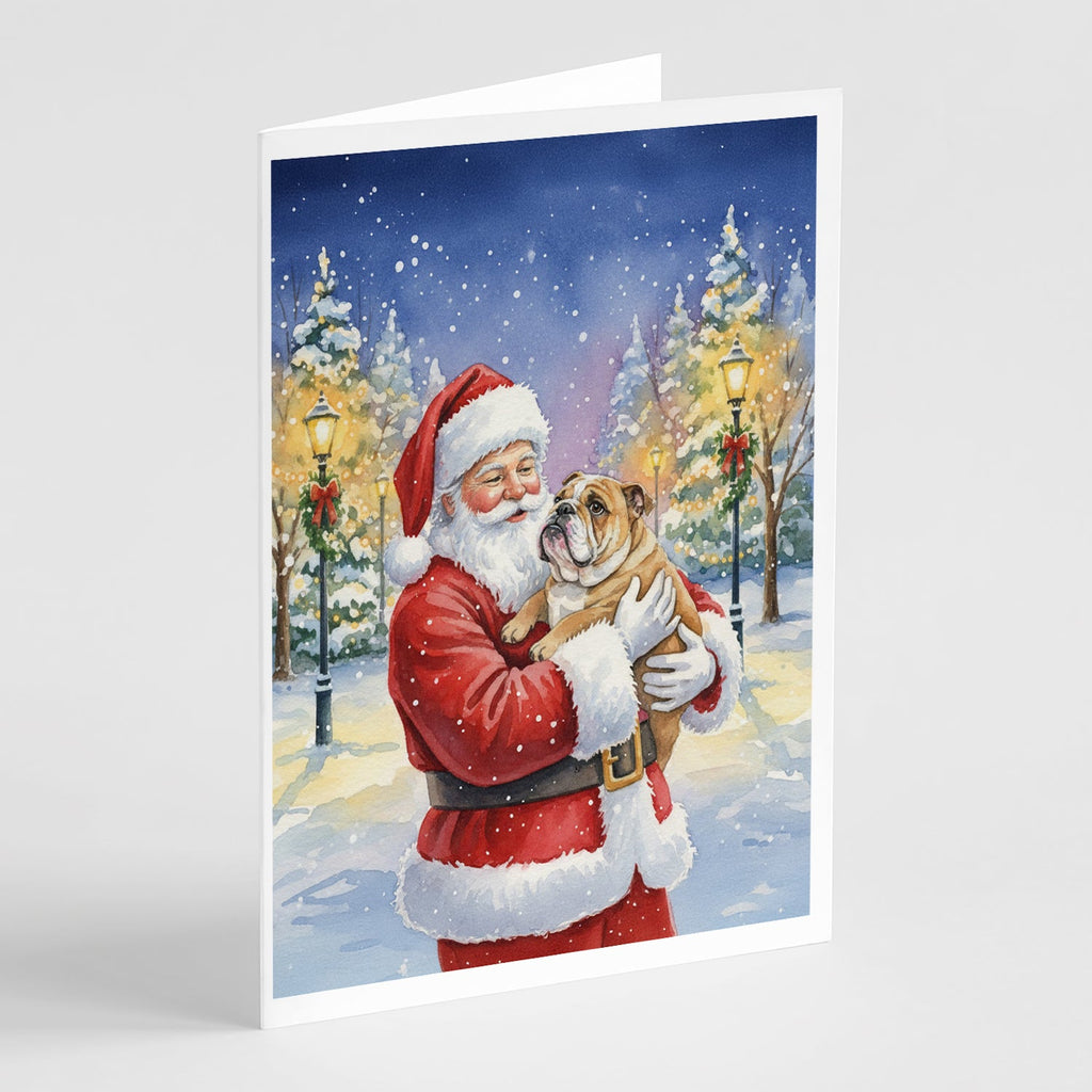 English Bulldog with Santa Claus Greeting Cards Pack of 8 Blank Cards with Envelopes Whimsical A7 Size 5x7