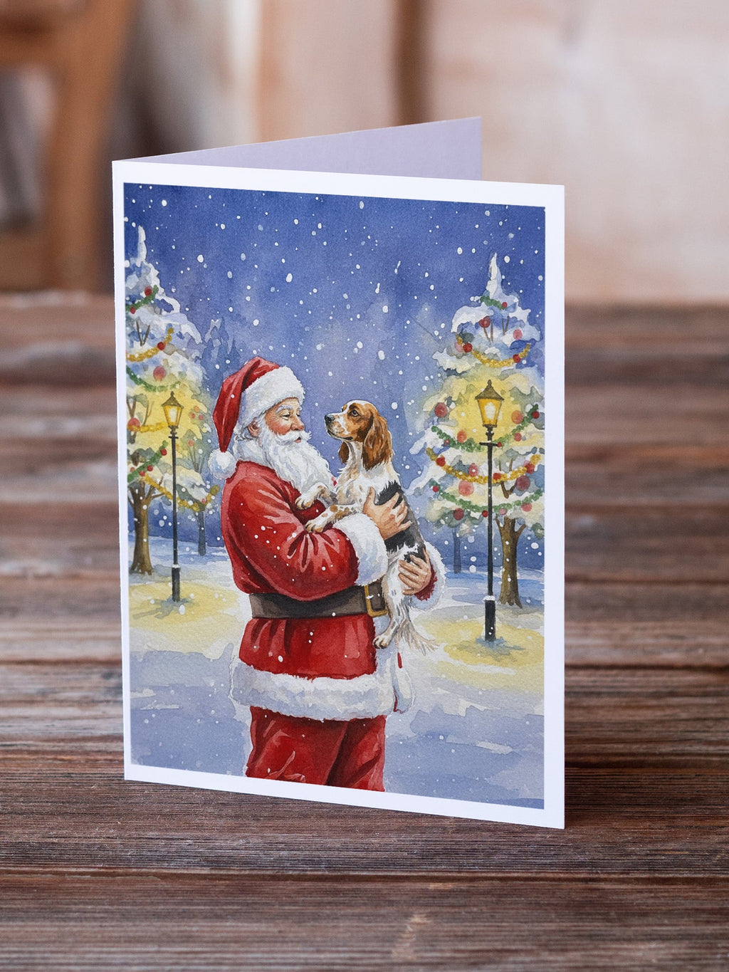 English Setter with Santa Claus Greeting Cards Pack of 8 Blank Cards with Envelopes Whimsical A7 Size 5x7
