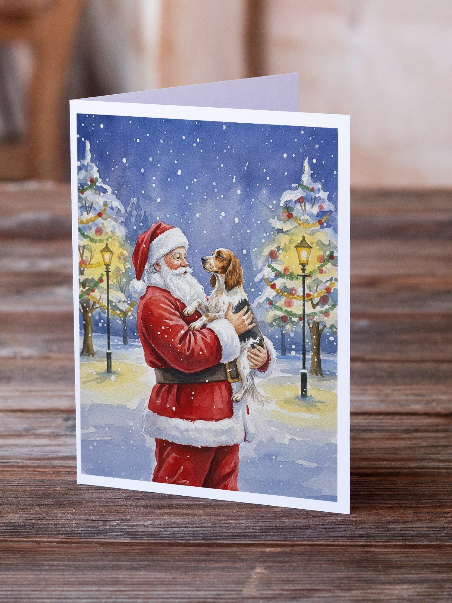English Setter with Santa Claus Greeting Cards Pack of 8 Blank Cards with Envelopes Whimsical A7 Size 5x7