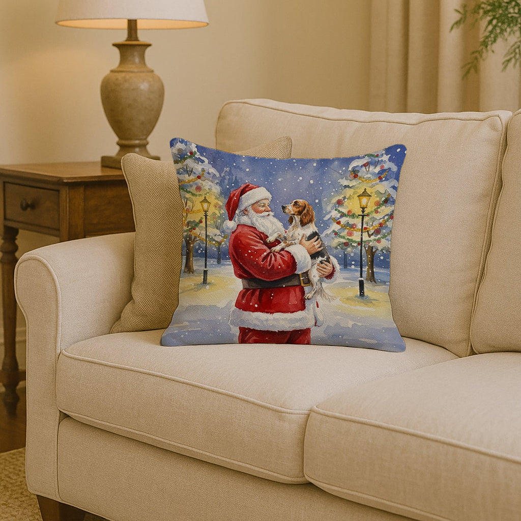 English Setter with Santa Claus Decorative Throw Pillow 14x14 Indoor Outdoor Accent Cushion, Fabric Cover with Insert for Sofa, Bed, Porch & Living Room