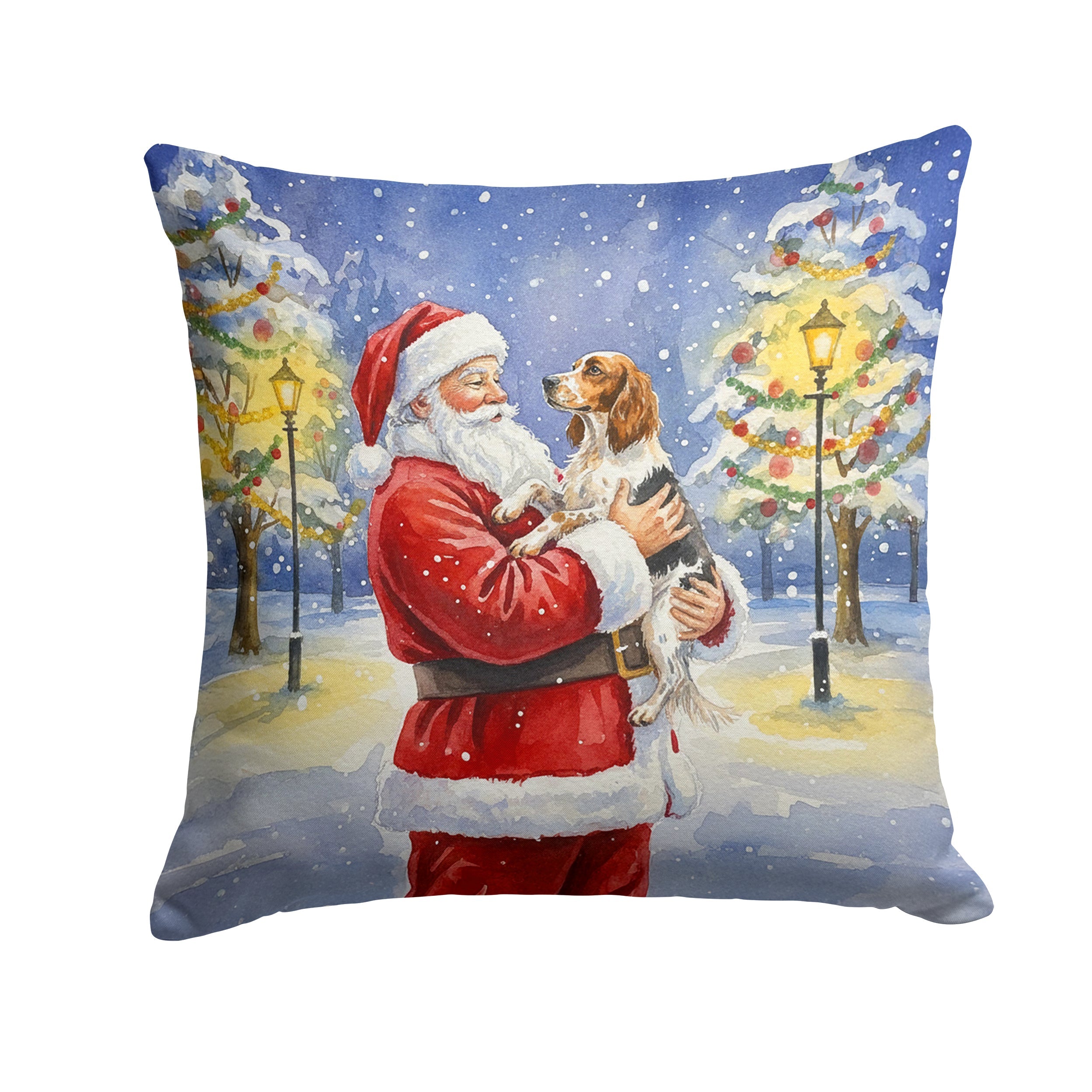 English Setter with Santa Claus Decorative Throw Pillow 18x18 Indoor Outdoor Accent Cushion, Fabric Cover with Insert for Sofa, Bed, Porch & Living Room