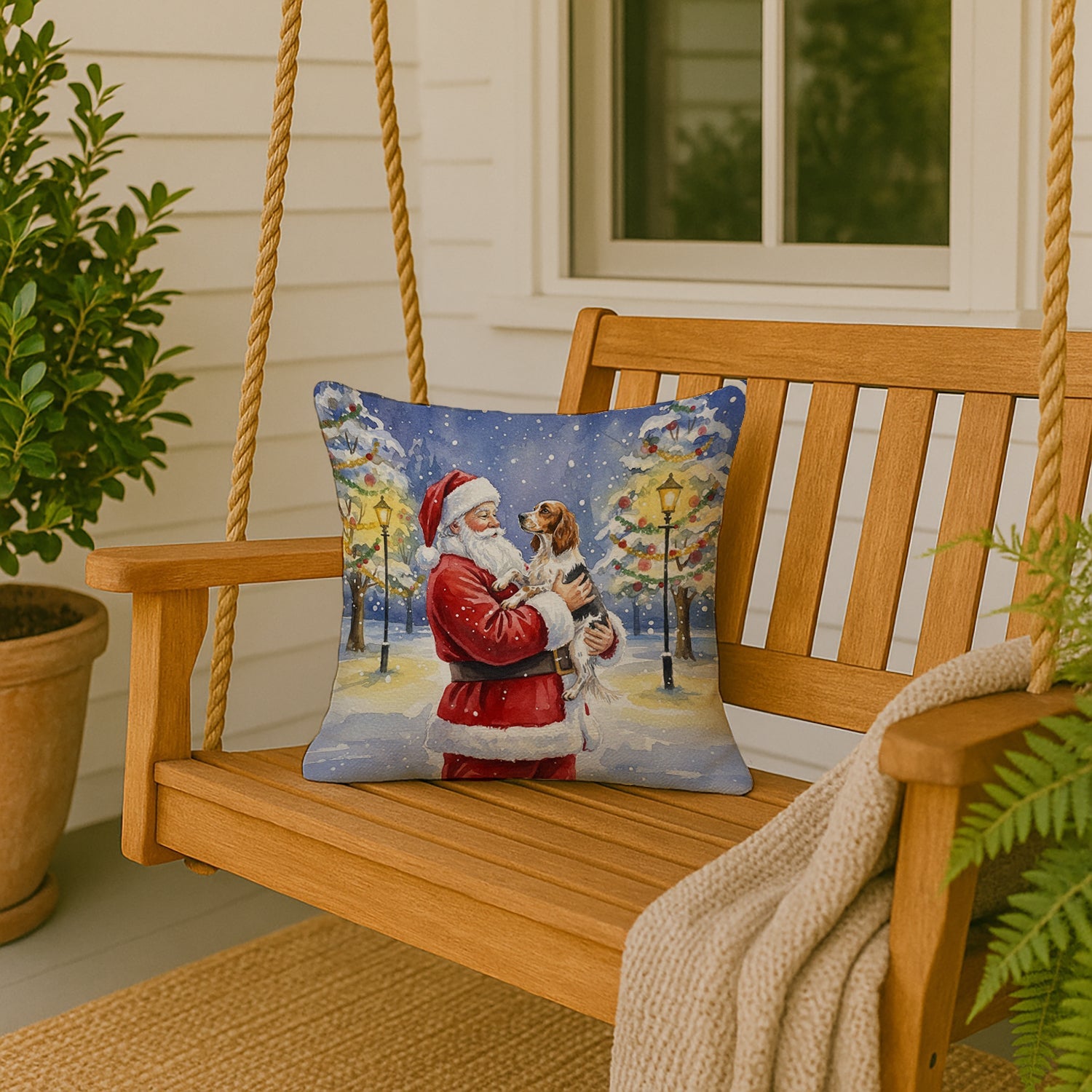 English Setter with Santa Claus Decorative Throw Pillow 18x18 Indoor Outdoor Accent Cushion, Fabric Cover with Insert for Sofa, Bed, Porch & Living Room
