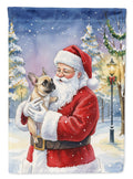 French Bulldog with Santa Claus House Flag 28x40 Porch Sleeve Pole Decorative Outside Yard Banner Artwork Wall Hanging, Polyester