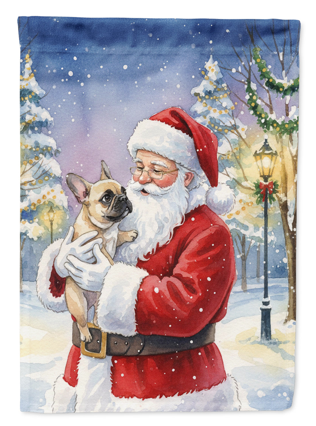French Bulldog with Santa Claus House Flag 28x40 Porch Sleeve Pole Decorative Outside Yard Banner Artwork Wall Hanging, Polyester