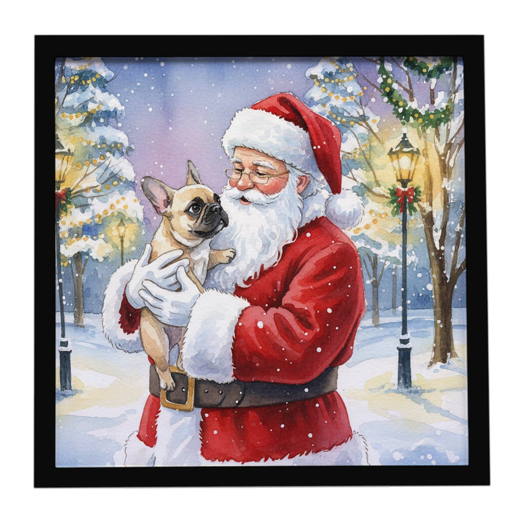 French Bulldog with Santa Claus Framed Metal Print Bathroom, Kitchen, Office, Home Decor Wall Art Ready to Hang, Square, 8X8