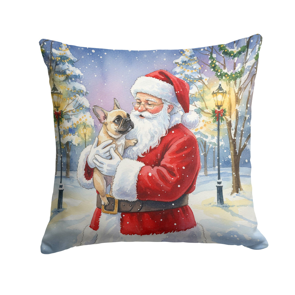 French Bulldog with Santa Claus Decorative Throw Pillow 18x18 Indoor Outdoor Accent Cushion, Fabric Cover with Insert for Sofa, Bed, Porch & Living Room