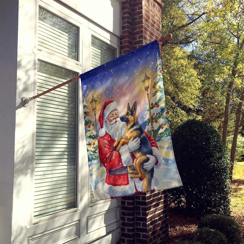 German Shepherd with Santa Claus House Flag 28x40 Porch Sleeve Pole Decorative Outside Yard Banner Artwork Wall Hanging, Polyester