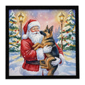 German Shepherd with Santa Claus Framed Metal Print Bathroom, Kitchen, Office, Home Decor Wall Art Ready to Hang, Square, 8X8