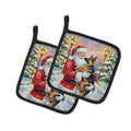 German Shepherd with Santa Claus Pot Holder Set of 2 Heat Resistant Quilted Hot Pads 7.5 x 7.5 Inch, Insulated Kitchen Trivets for Cooking & Baking