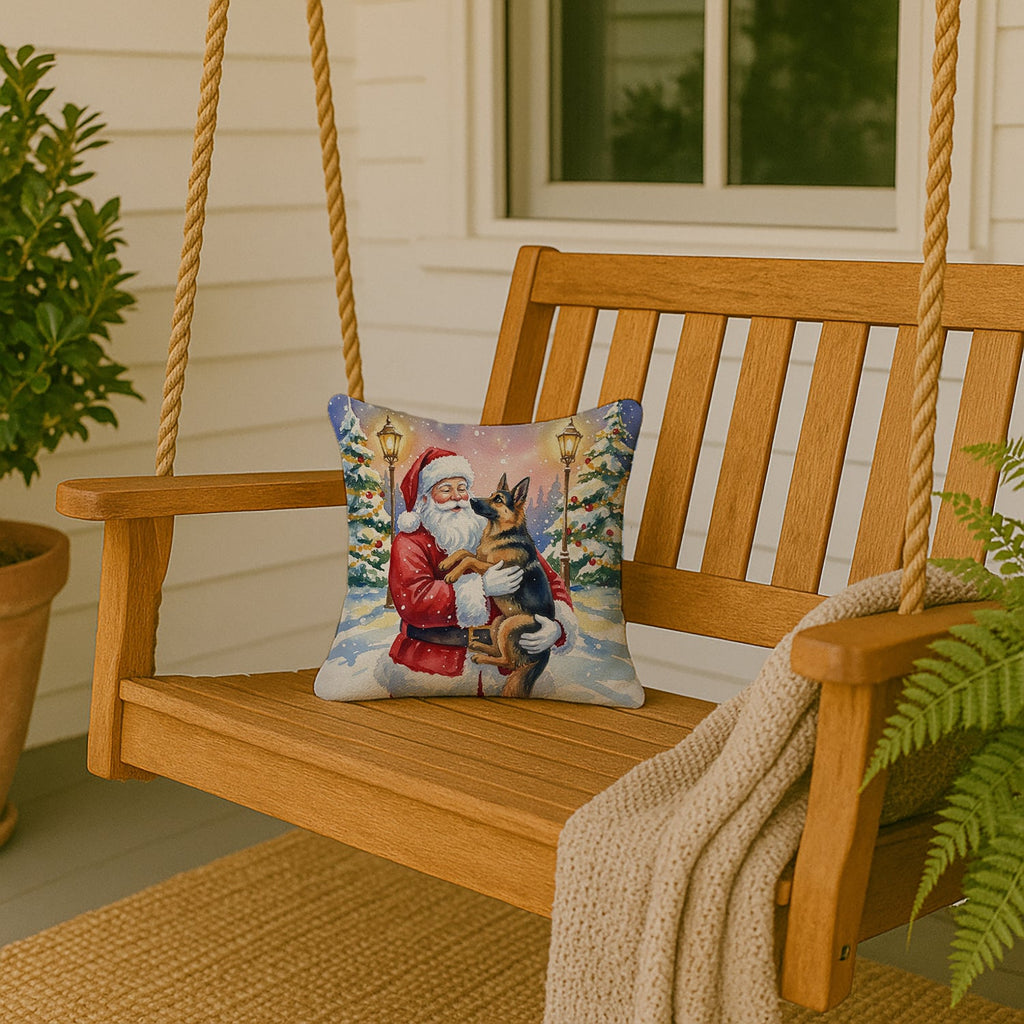 German Shepherd with Santa Claus Decorative Throw Pillow 14x14 Indoor Outdoor Accent Cushion, Fabric Cover with Insert for Sofa, Bed, Porch & Living Room