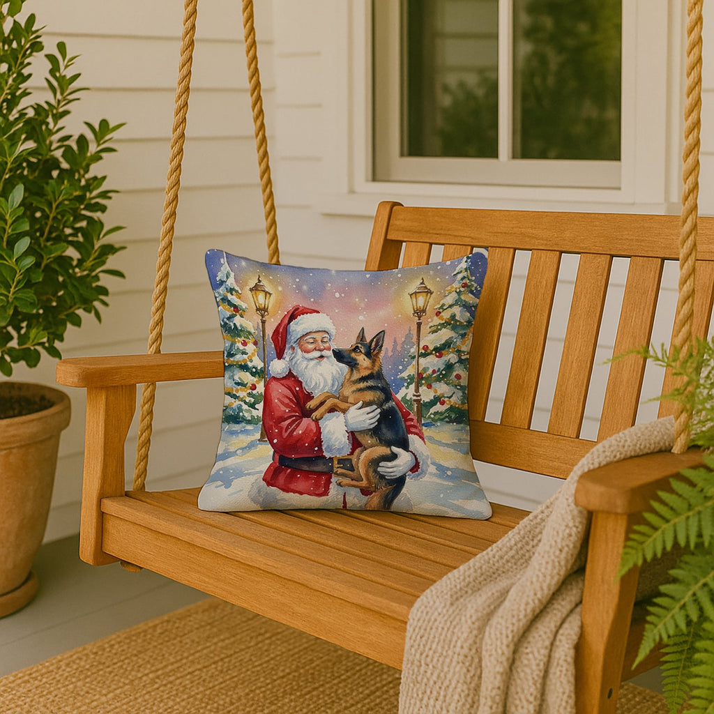 German Shepherd with Santa Claus Decorative Throw Pillow 18x18 Indoor Outdoor Accent Cushion, Fabric Cover with Insert for Sofa, Bed, Porch & Living Room