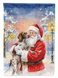 German Shorthaired Pointer with Santa Claus House Flag 28x40 Porch Sleeve Pole Decorative Outside Yard Banner Artwork Wall Hanging, Polyester