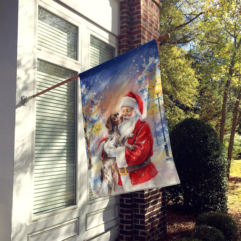 German Shorthaired Pointer with Santa Claus House Flag 28x40 Porch Sleeve Pole Decorative Outside Yard Banner Artwork Wall Hanging, Polyester