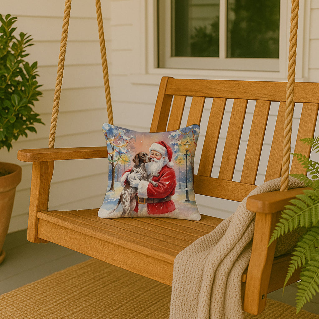 German Shorthaired Pointer with Santa Claus Decorative Throw Pillow 14x14 Indoor Outdoor Accent Cushion, Fabric Cover with Insert for Sofa, Bed, Porch & Living Room